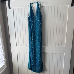 Beaded Teal Halter Gown XL